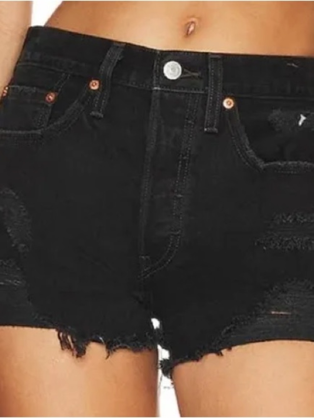 Levis 501 Original High Rise Distressed Black Denim Cut Off Shorts Size 27 NEW